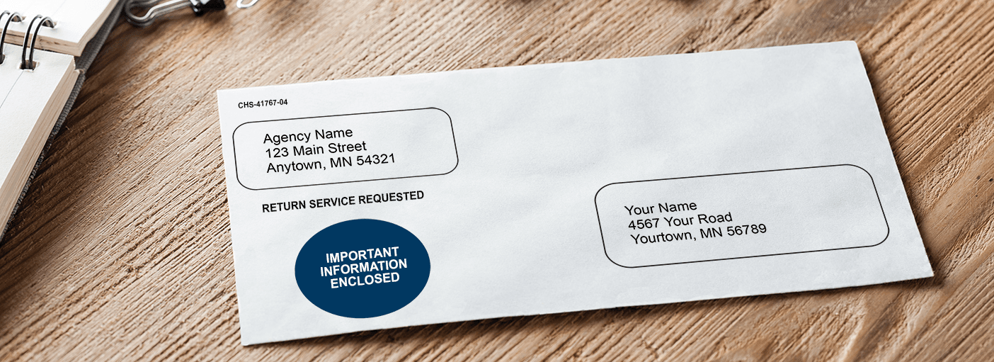An example of a renewal Medical Assistance envelope that is mailed to program participants