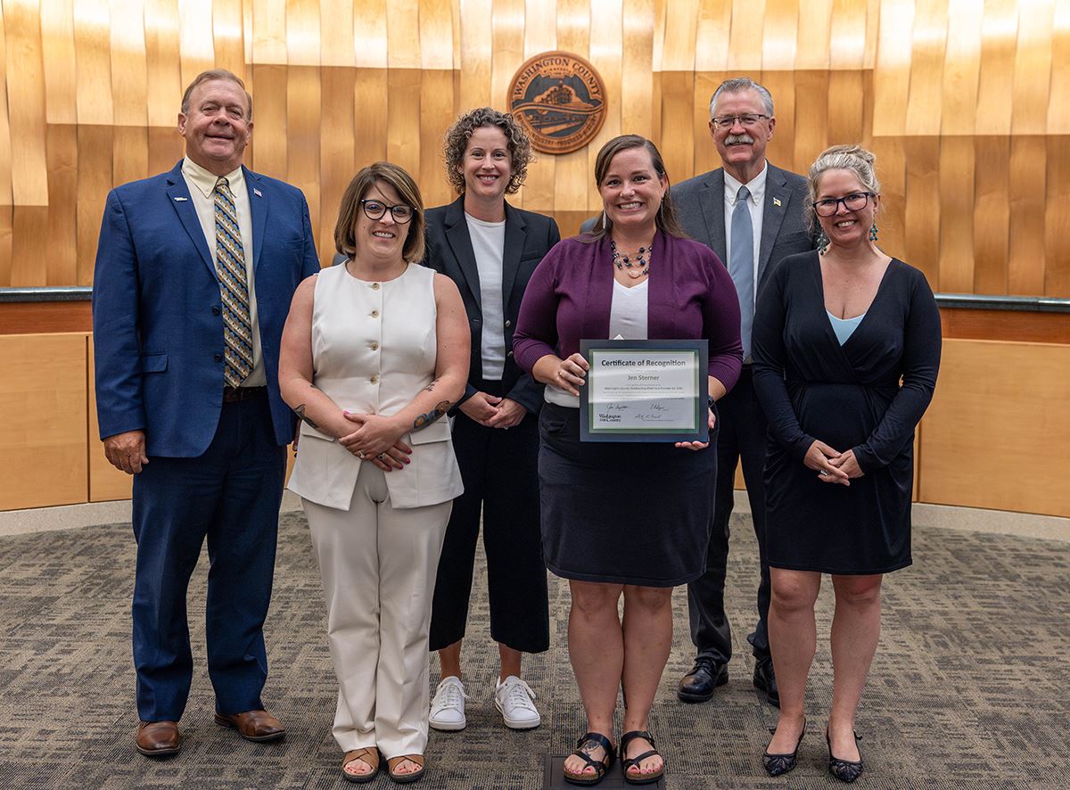 Child Care Provider of the Year 2025, Jen Sterner, group photo with the County Commissioners