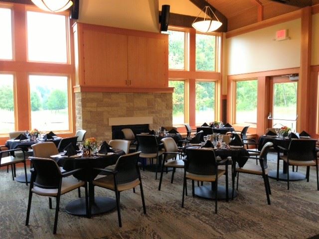 Tables in the Nordic Center set for a wedding reception