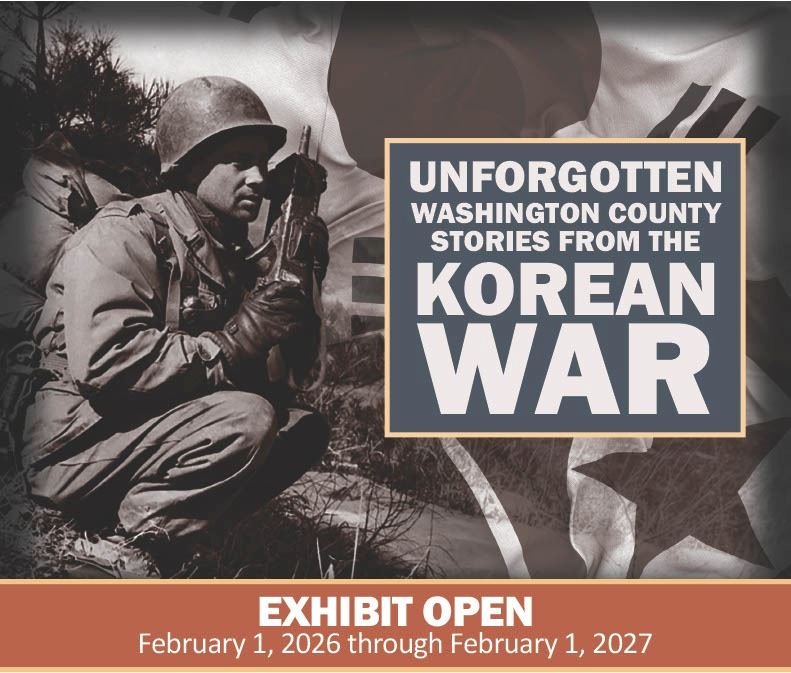 Photo from Korean War includes a soldier holding a radio with the exhibit title and dates available.